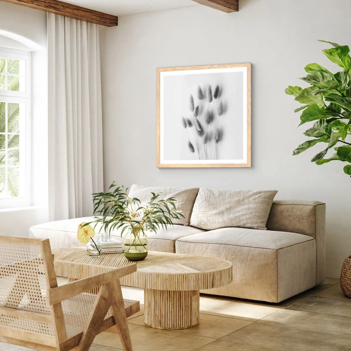 Affiche dans un chêne clair - Poster - Son herbe duveteuse - 50x50 cm