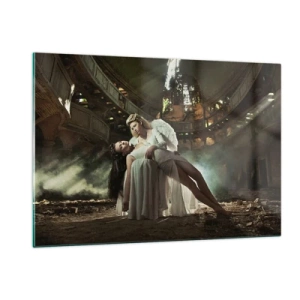 Impression sur verre - Image sur verre - Une figure d'ange tenant une femme dans les ruines d'un bâtiment - 120x80cm - L'esprit du théâtre ancien - Décoration murale moderne pour le salon et la chambre ARTTOR
