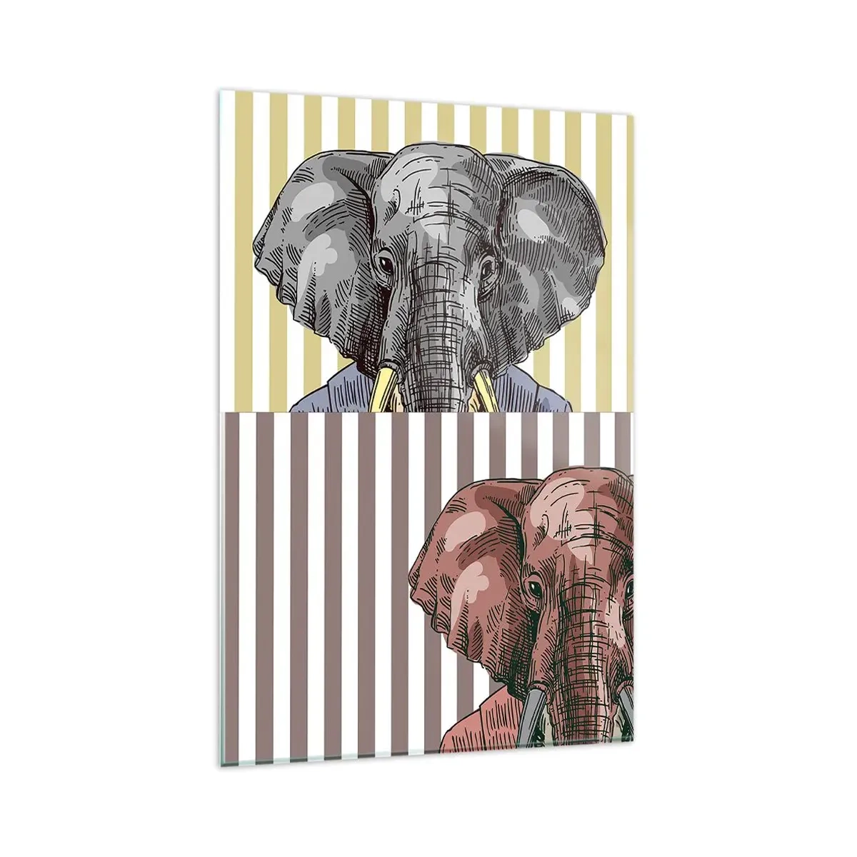 Impression sur verre - Image sur verre - Un éléphant en costume sur fond de rayures beiges - 80x120cm - Élégant par nature - Décoration murale moderne pour le salon et la chambre ARTTOR