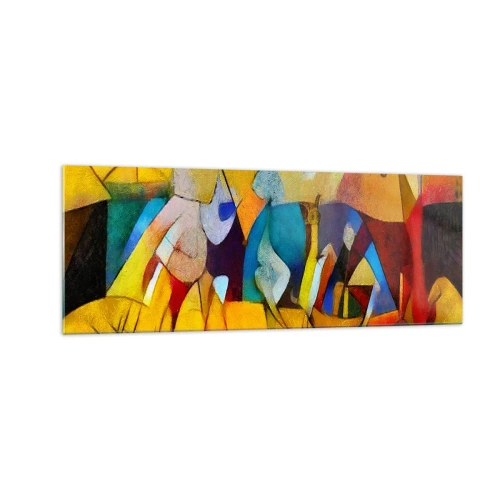 Impression sur verre - Image sur verre - Une abstraction colorée représentant des figures sous une forme géométrique - 140x50cm - Soleil - vie - joie - Décoration murale moderne pour le salon et la chambre ARTTOR