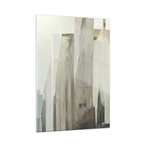 Impression sur verre - Image sur verre - Une vision abstraite des bâtiments urbains dans une palette atténuée - 50x70cm - Rêve de la ville - Décoration murale moderne pour le salon et la chambre ARTTOR