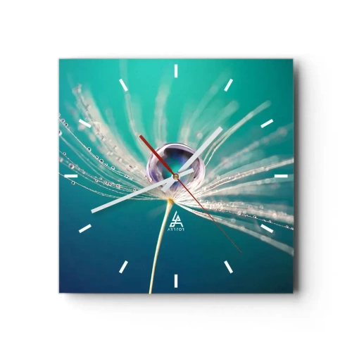 Horloge murale - Pendule murale - Macro d'une goutte d'eau sur une délicate graine de pissenlit - 30x30cm - Moment mystique - Décoration murale moderne pour le salon et la chambre ARTTOR