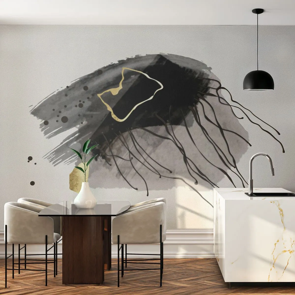 Papier Peint Autocollant Deluxe Sticker - En noir et en or - Abstraction, Morceau, Graphique - 250x175 cm