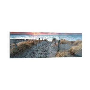 Impression sur verre - Image sur verre - Chemin menant à la plage au coucher du soleil - 160x50cm - Tu as versé l'éclat de l'arc-en-ciel sur les flots - Décoration murale moderne pour le salon et la chambre ARTTOR