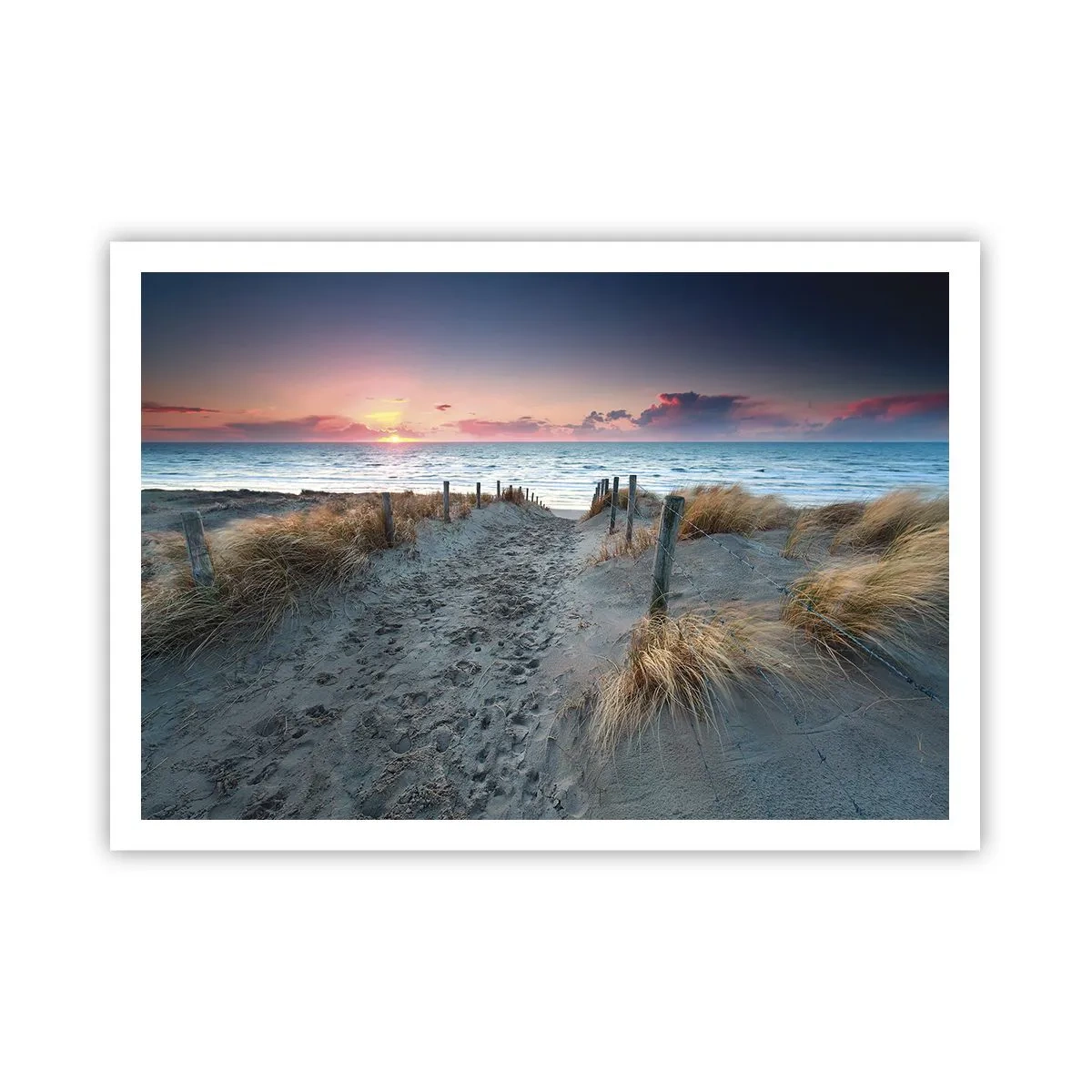 Affiche - Poster - Chemin menant à la plage au coucher du soleil - 100x70cm - Tu as versé l'éclat de l'arc-en-ciel sur les flots - Décoration murale moderne pour le salon et la chambre ARTTOR