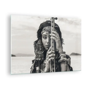 Impression sur verre - Image sur verre - Femme en bijoux orientaux avec un instrument - 70x50cm - Musique de l'Orient elle-même - Décoration murale moderne pour le salon et la chambre ARTTOR