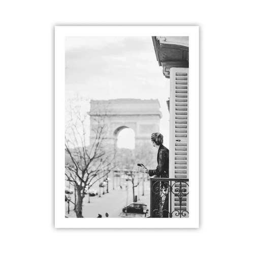 Affiche - Poster - Homme sur un balcon donnant sur l'Arc de Triomphe - 50x70cm - Chambre avec vue - Décoration murale moderne pour le salon et la chambre ARTTOR