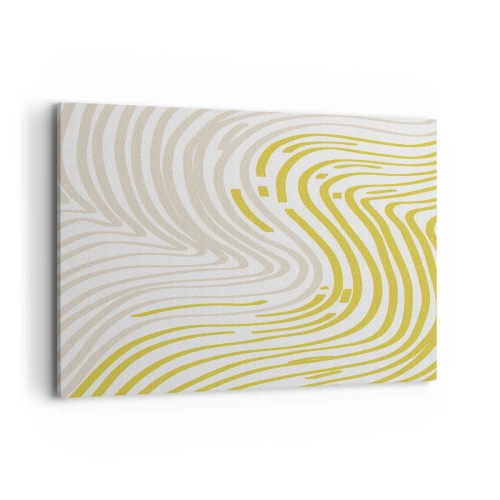 Impression sur toile - Image sur toile - Un motif abstrait avec des lignes ondulées dans des tons de jaune et de beige. - 100x70cm - Une composition au léger virage - Décoration murale moderne pour le salon et la chambre ARTTOR