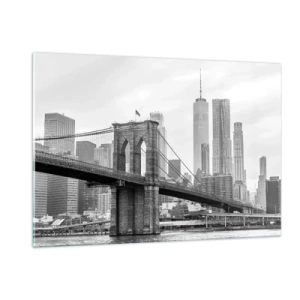 Impression sur verre - Image sur verre - Photographie en noir et blanc d'un pont et d'un paysage urbain - 120x80cm - Climat New-Yorkais - Décoration murale moderne pour le salon et la chambre ARTTOR