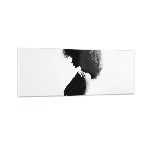 Impression sur verre - Image sur verre - Une silhouette subtile d'une femme dans des tons noirs et blancs sur un fond clair - 140x50cm - Comme une fleur au bout d'une fine tige - Décoration murale moderne pour le salon et la chambre ARTTOR