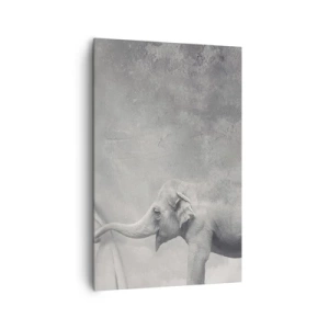 Impression sur toile - Image sur toile - Un éléphant tire le rideau dans une photo surréaliste en noir et blanc - 80x120cm - Révéler le mystère - Décoration murale moderne pour le salon et la chambre ARTTOR