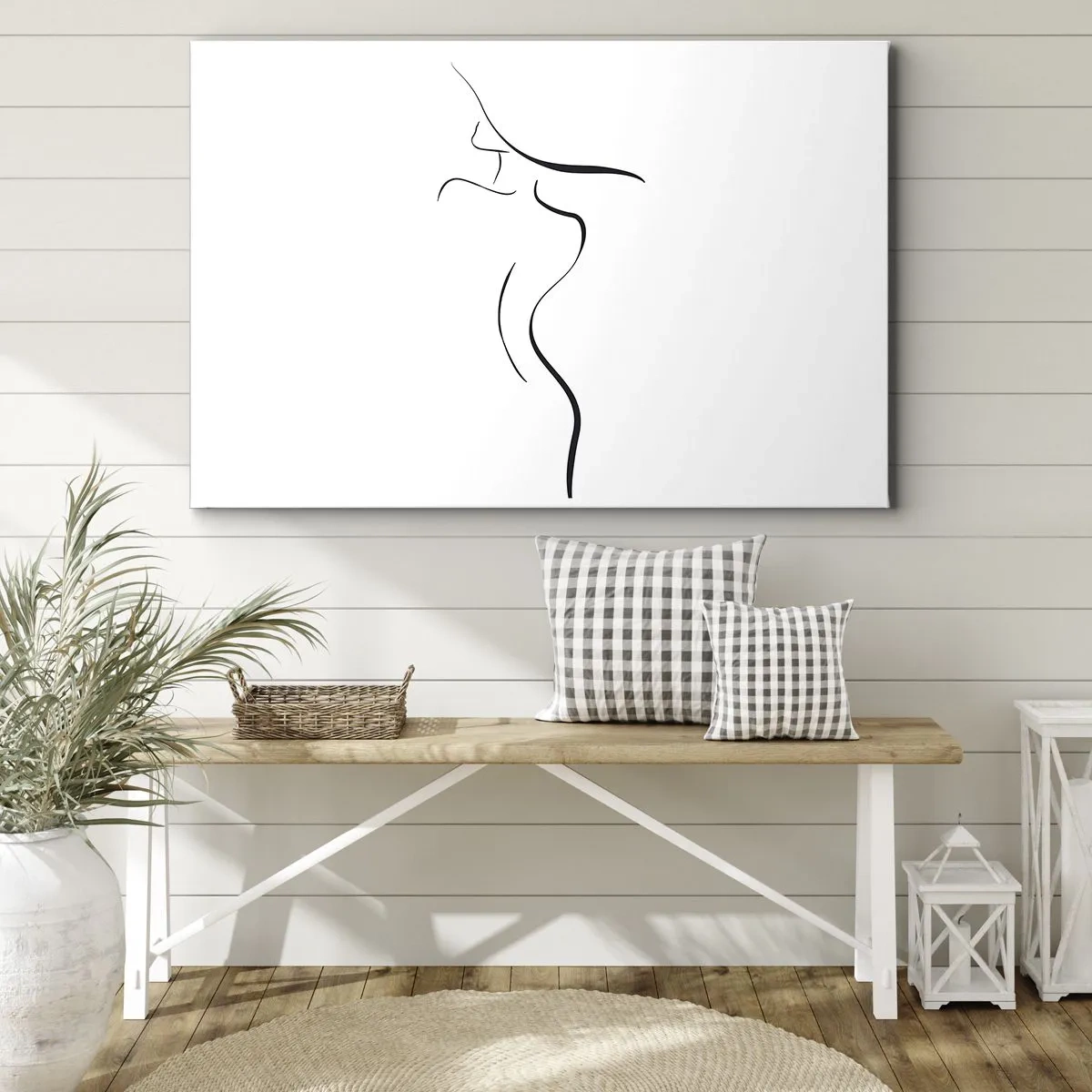 Impression sur toile - Image sur toile - Contour minimaliste d'une silhouette féminine sur fond blanc - 100x70cm - Insaisissable comme une vague - Décoration murale moderne pour le salon et la chambre ARTTOR