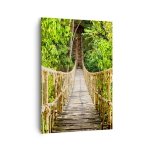 Impression sur toile - Image sur toile - Un pont suspendu dans une forêt tropicale pleine de verdure - 70x100cm - Suspendu dans la nature - Décoration murale moderne pour le salon et la chambre ARTTOR
