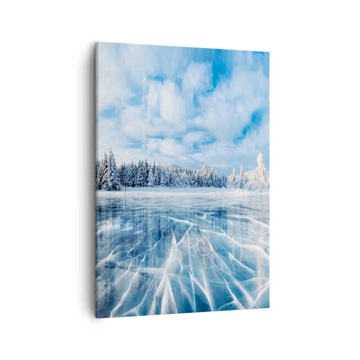 Impression sur toile - Image sur toile - Un lac gelé entouré d'une forêt enneigée - 50x70cm - Vue éblouissante et cristalline - Décoration murale moderne pour le salon et la chambre ARTTOR