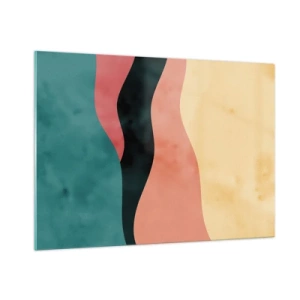 Impression sur verre - Image sur verre - Des vagues colorées dans des tons de vert, rose, noir et beige - 100x70cm - Conformité non-conforme - Décoration murale moderne pour le salon et la chambre ARTTOR
