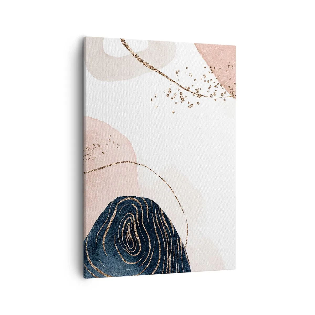 Impression sur toile - Image sur toile - Formes abstraites dans des tons beige et bleu marine avec des détails dorés - 50x70cm - Tout coule - Décoration murale moderne pour le salon et la chambre ARTTOR