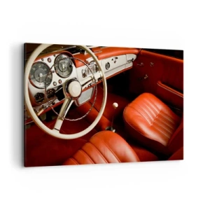 Impression sur toile - Image sur toile - Intérieur de voiture classique avec sièges en cuir rouge - 120x80cm - Luxe de style vintage - Décoration murale moderne pour le salon et la chambre ARTTOR