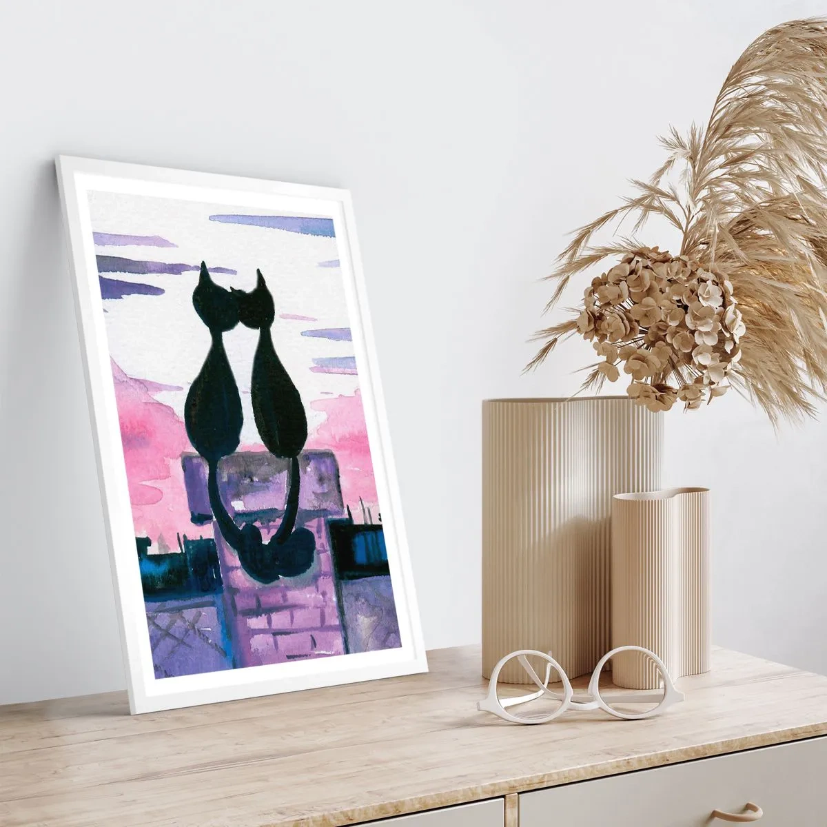 Affiche dans un cadre blanc - Poster - Rendez-vous sous la lune - 70x100 cm