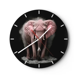 Horloge murale - Pendule murale - Un éléphant rose sur fond noir entouré de brouillard - 30x30cm - Ne pensez pas à un éléphant rose ! - Décoration murale moderne pour le salon, la cuisine et la chambre ARTTOR