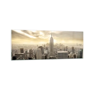 Impression sur verre - Image sur verre - Panorama de la ville avec vue sur l'Empire State Building - 140x50cm - New York tissé de gris - Décoration murale moderne pour le salon et la chambre ARTTOR