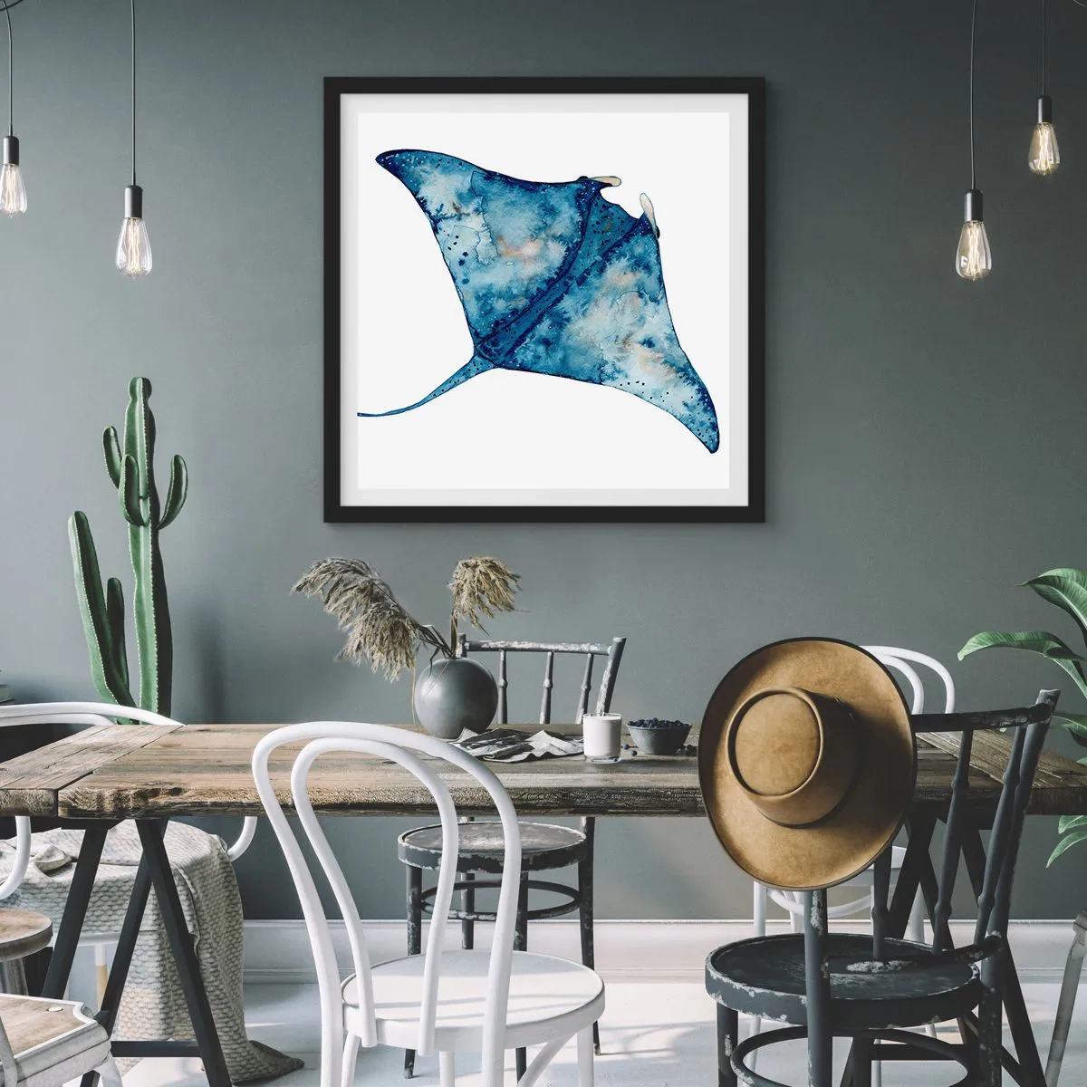 Affiche dans un cadre noir - Poster - La vie en bleu - 30x30 cm