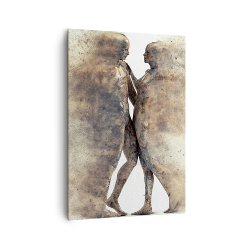 Impression sur toile - Image sur toile - Un duo abstrait de silhouettes aux tons sable - 70x100cm - Ils sont sortis de la poussière pour aimer - Décoration murale moderne pour le salon et la chambre ARTTOR