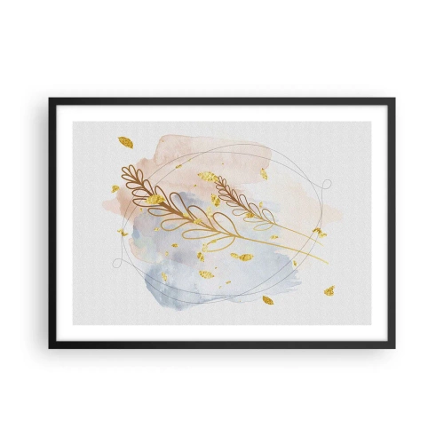 Affiche dans un cadre noir - Poster - Un délicat motif de feuille dorée sur un fond pastel avec des détails aquarelles. - 70x50cm - Explosion d'or - Décoration murale moderne pour le salon et la chambre ARTTOR
