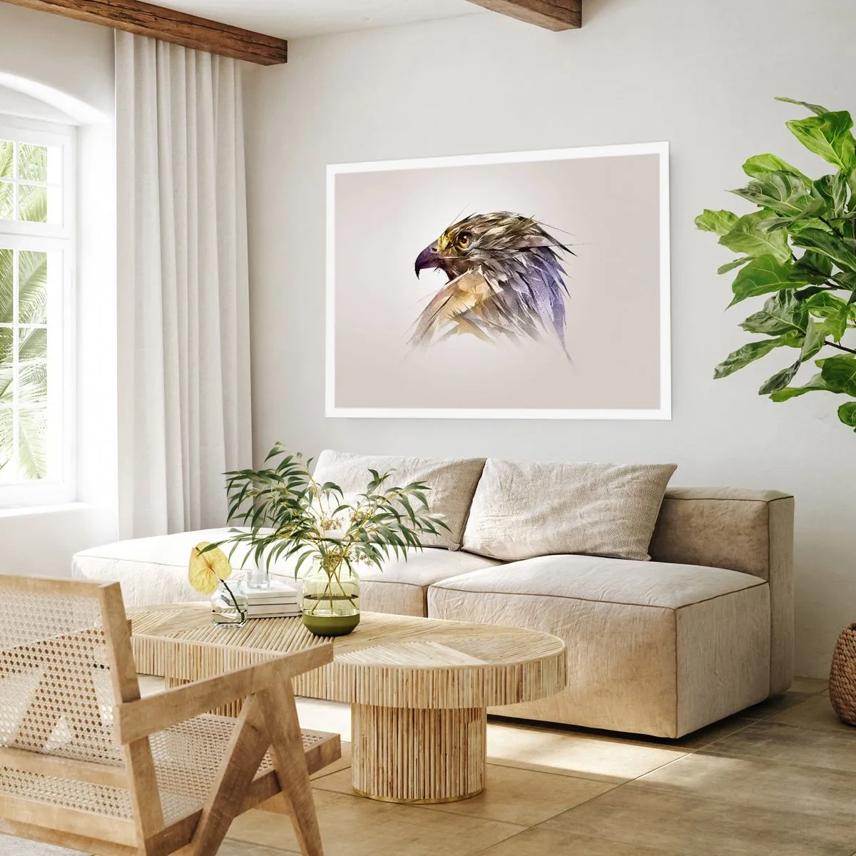 Affiche - Poster - Portrait artistique d'un aigle aux tons pastel - 100x70cm - Portrait d'un guerrier - Décoration murale moderne pour le salon et la chambre ARTTOR