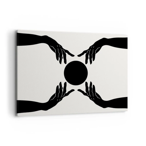 Impression sur toile - Image sur toile - Mains noires dans une composition symétrique avec une boule - 100x70cm - Signe secret - Décoration murale moderne pour le salon et la chambre ARTTOR