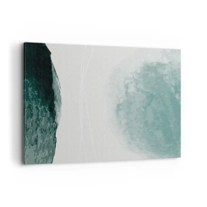 Impression sur toile - Image sur toile - Une délicate composition abstraite dans des tons de vert avec des formes subtiles sur un fond clair. - 120x80cm - Rencontre avec le brouillard - Décoration murale moderne pour le salon et la chambre ARTTOR