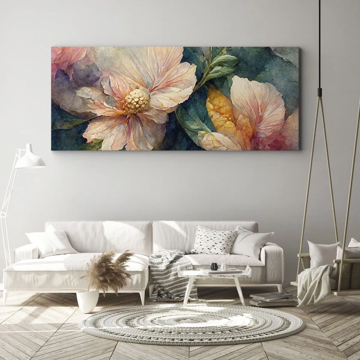 Impression sur toile - Image sur toile - Fleurs délicates aux couleurs pastel - 140x50cm - Uniquement de la subtilité - Décoration murale moderne pour le salon et la chambre ARTTOR