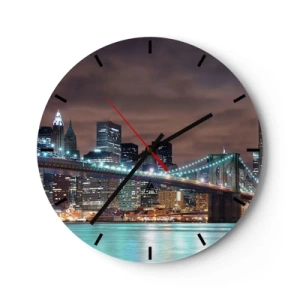 Horloge murale - Pendule murale - Le pont de Brooklyn et la skyline de New York la nuit - 30x30cm - Lumières des grandes villes - Décoration murale moderne pour le salon, la cuisine et la chambre ARTTOR