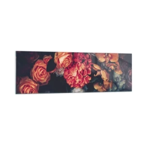 Impression sur verre - Image sur verre - Un bouquet de fleurs variées aux tons sombres - 160x50cm - Comme chez les maîtres hollandais - Décoration murale moderne pour le salon et la chambre ARTTOR