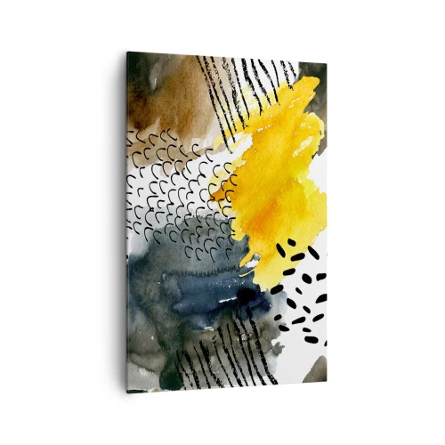Impression sur toile - Image sur toile - Une composition abstraite avec des accents jaunes et des motifs graphiques. - 80x120cm - Rencontre des éléments - Décoration murale moderne pour le salon et la chambre ARTTOR
