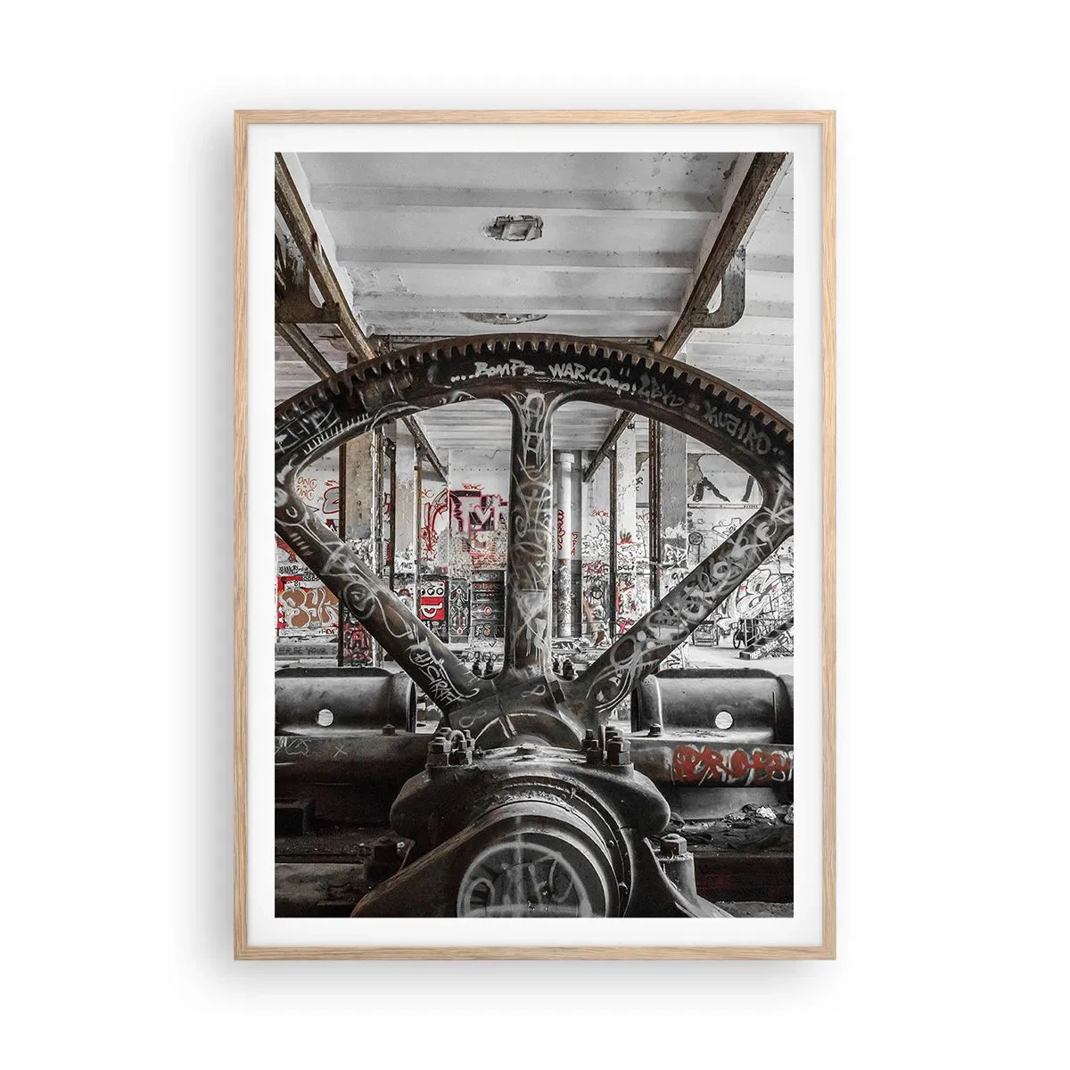 Affiche dans un chêne clair - Poster - Vie secrète d'une usine - 70x100 cm