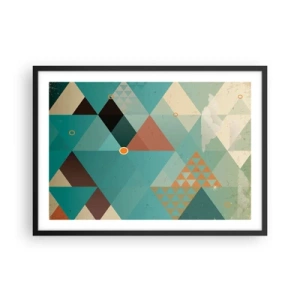 Affiche dans un cadre noir - Poster - Motifs géométriques dans les tons turquoise et marron - 70x50cm - Unité de la multiplicité, multiplicité de l'unité - Décoration murale moderne pour le salon et la chambre ARTTOR