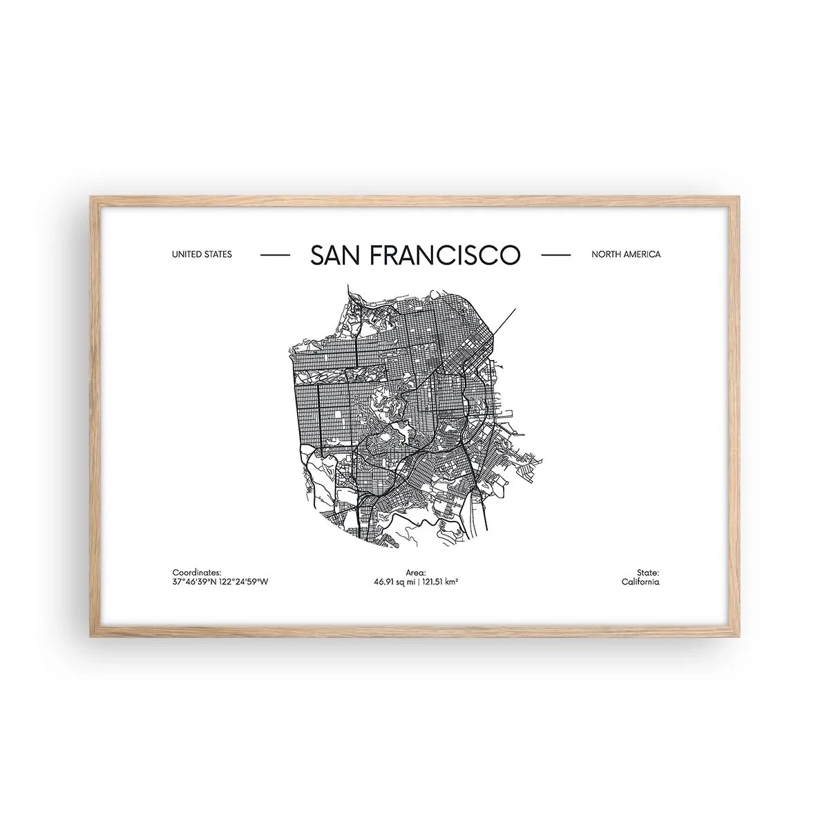 Affiche dans un chêne clair - Poster - Anatomie de San Fransisco - 91x61 cm