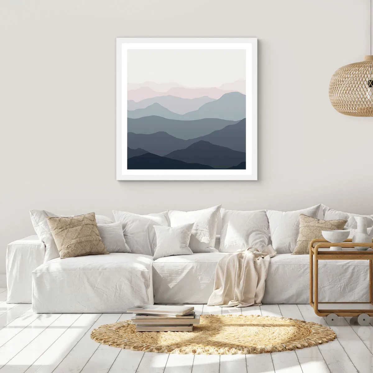 Affiche dans un cadre blanc - Poster - Vagues de montagnes - 30x30 cm