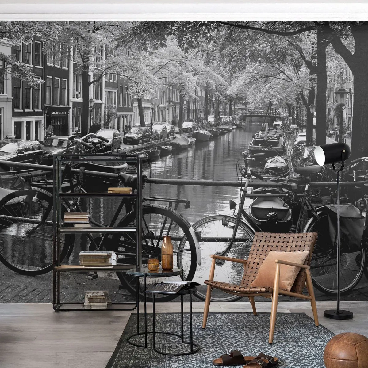 Papier Peint Autocollant Deluxe Sticker - Une vue très hollandaise - Amsterdam, Vélo, Architecture - 250x175 cm
