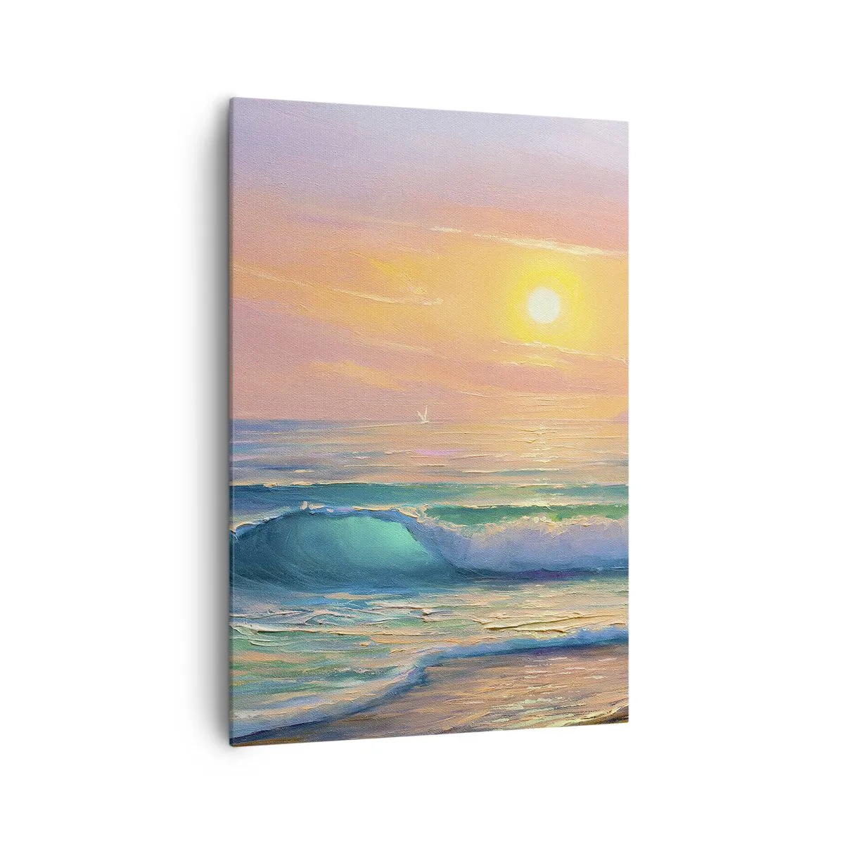Impression sur toile - Image sur toile - Paysage marin avec coucher de soleil - 70x100cm - Le chant turquoise des vagues - Décoration murale moderne pour le salon et la chambre ARTTOR
