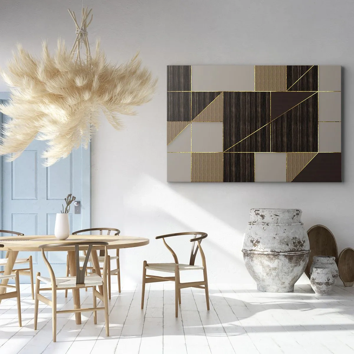 Impression sur toile - Image sur toile - Motifs géométriques dans les tons de marron avec des lignes dorées - 120x80cm - Mozaique de bronze et d'or - Décoration murale moderne pour le salon et la chambre ARTTOR