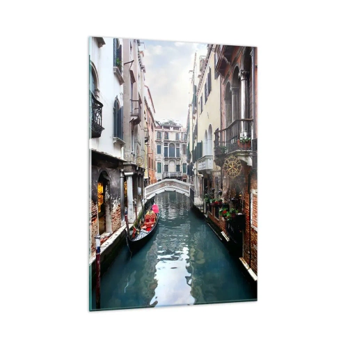 Impression sur verre - Image sur verre - Un canal à Venise avec une gondole et des bâtiments historiques - 80x120cm - Paysage vénitien avec une gondole et un pont - Décoration murale moderne pour le salon et la chambre ARTTOR