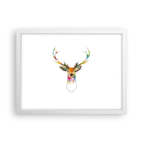 Affiche dans un cadre blanc - Poster - Un cerf doux baigné de couleur - 40x30 cm