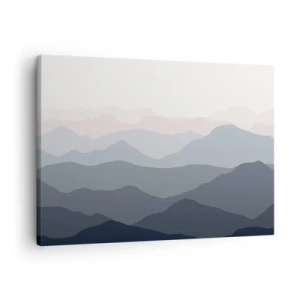 Impression sur toile - Image sur toile - Subtiles couches de montagne dans des tons de gris et de bleu - 70x50cm - Vagues de montagnes - Décoration murale moderne pour le salon et la chambre ARTTOR
