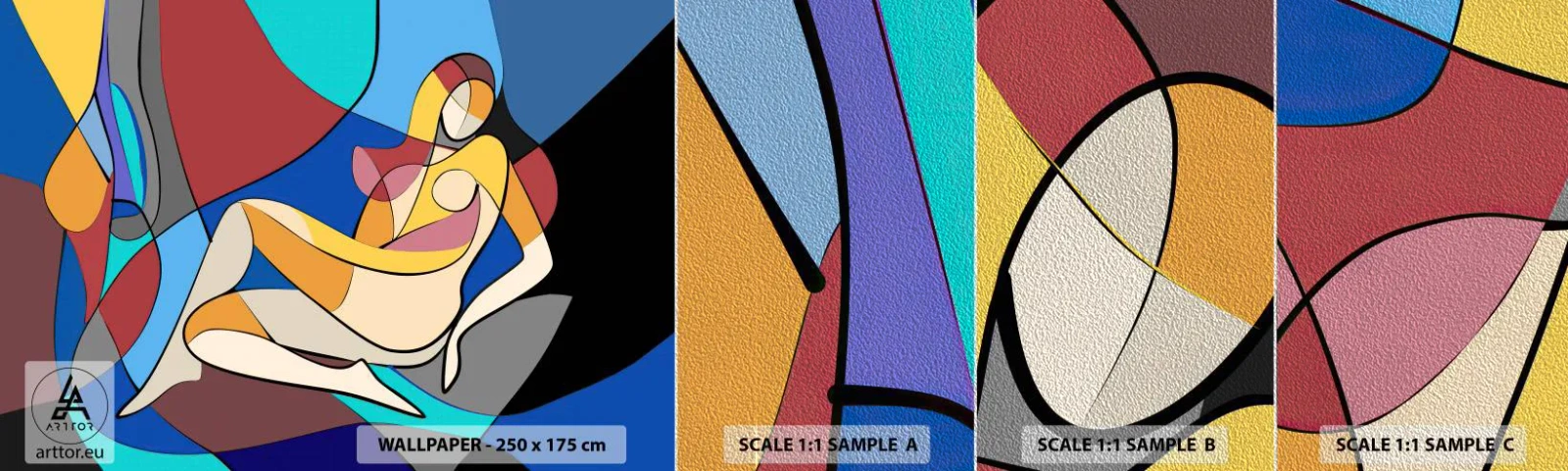 Échantillon de Papier Peint Premium Sand - Nu cubiste - Cubisme, Moderne, Femme - 100x30 cm