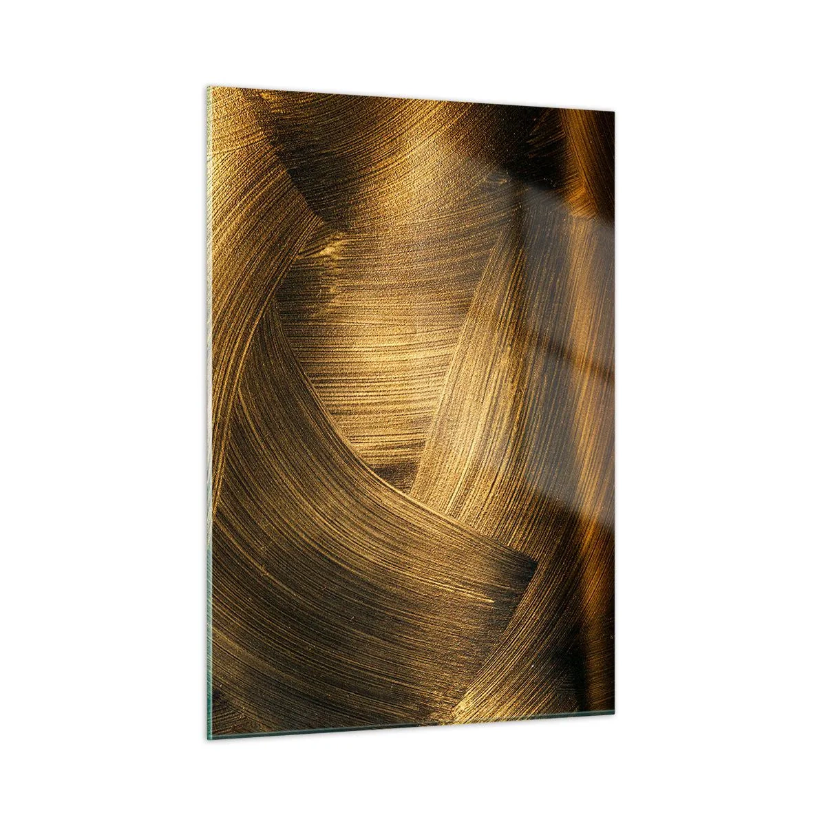 Impression sur verre - Image sur verre - Une peinture abstraite représentant des lignes géométriques dorées sur un fond - 50x70cm - Dans un labyrinthe en or - Décoration murale moderne pour le salon et la chambre ARTTOR