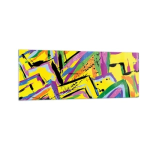 Impression sur verre - Image sur verre - Abstraction vivante aux couleurs vives et aux formes dynamiques - 140x50cm - Jusqu'à ce qu'il crie de joie - Décoration murale moderne pour le salon et la chambre ARTTOR