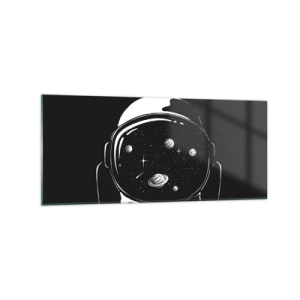 Impression sur verre - Image sur verre - Un casque d'astronaute minimaliste avec vue sur l'espace - 120x50cm - Sympa la vue - Décoration murale moderne pour le salon et la chambre ARTTOR