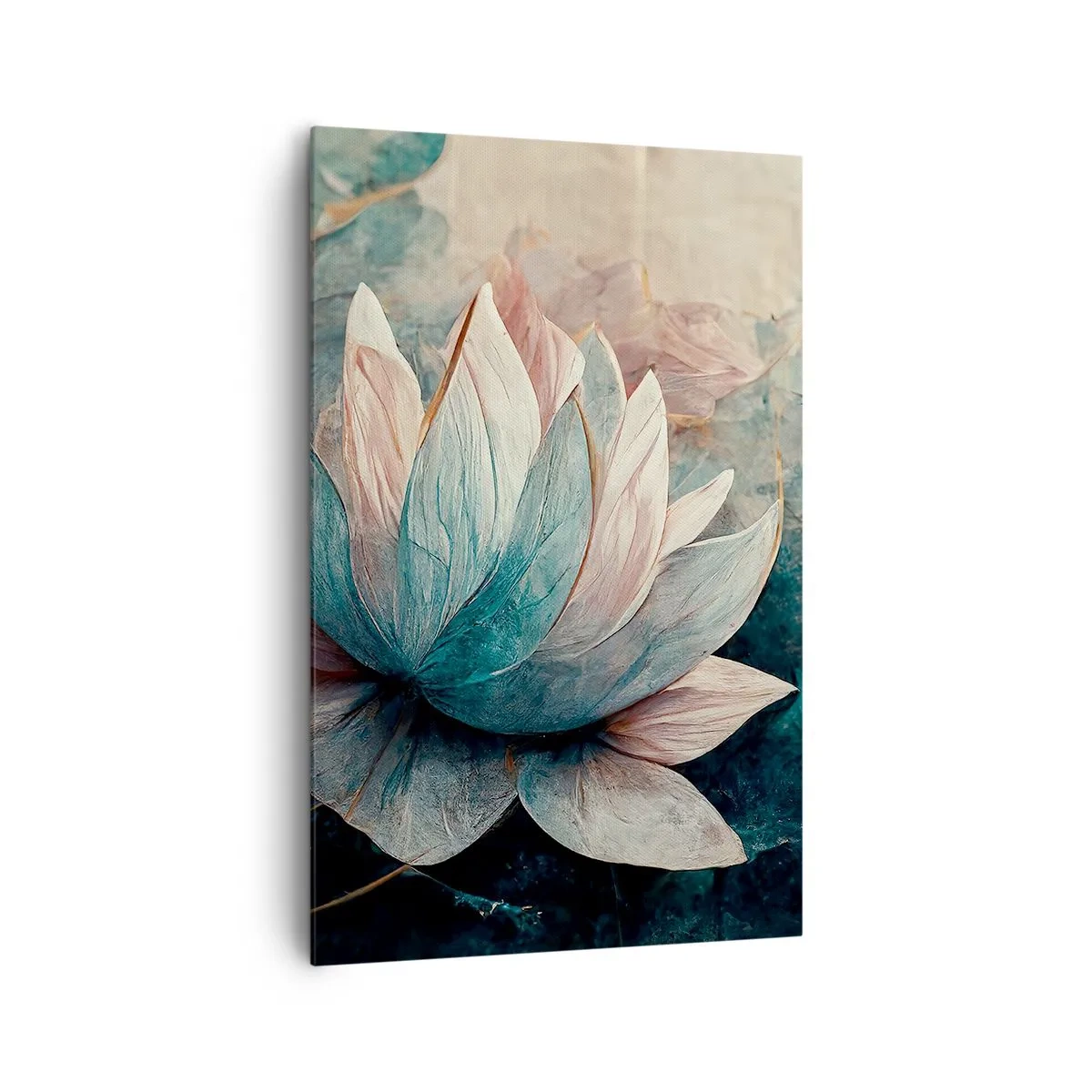 Impression sur toile - Image sur toile - De subtils nénuphars aux tons pastel de bleu et d'or - 80x120cm - Les étoiles du lac - Décoration murale moderne pour le salon et la chambre ARTTOR