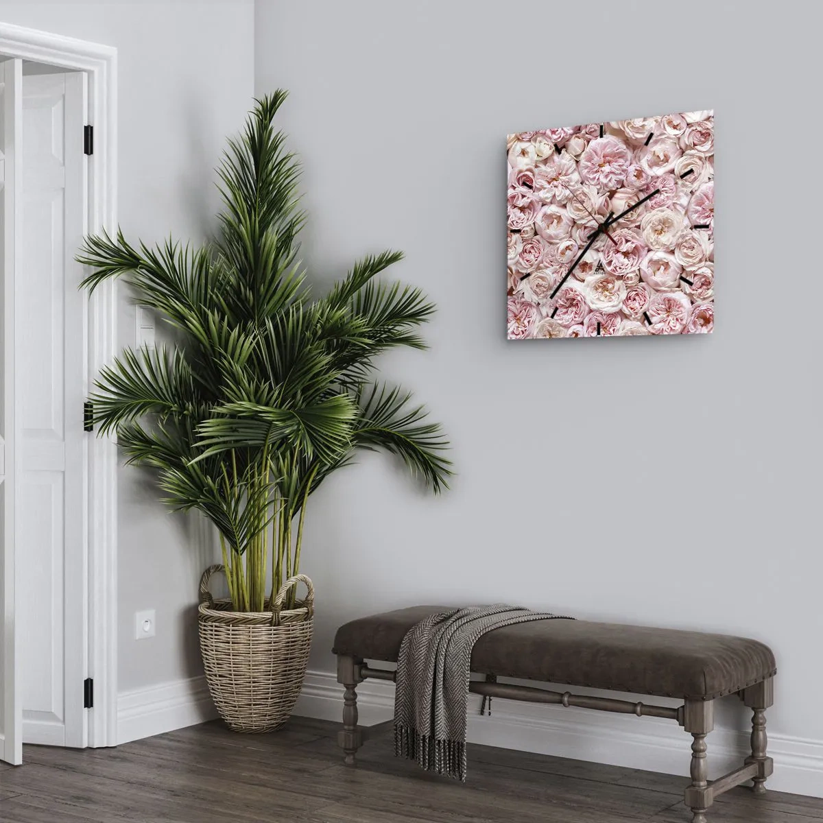 Horloge murale - Pendule murale - Des roses délicates dans des tons de rose sur toute la surface - 30x30cm - Un lit de roses - Décoration murale moderne pour le salon et la chambre ARTTOR